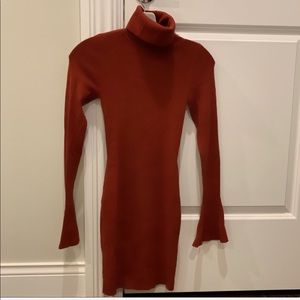Autum Orange Colored Turtleneck Sweater Dress